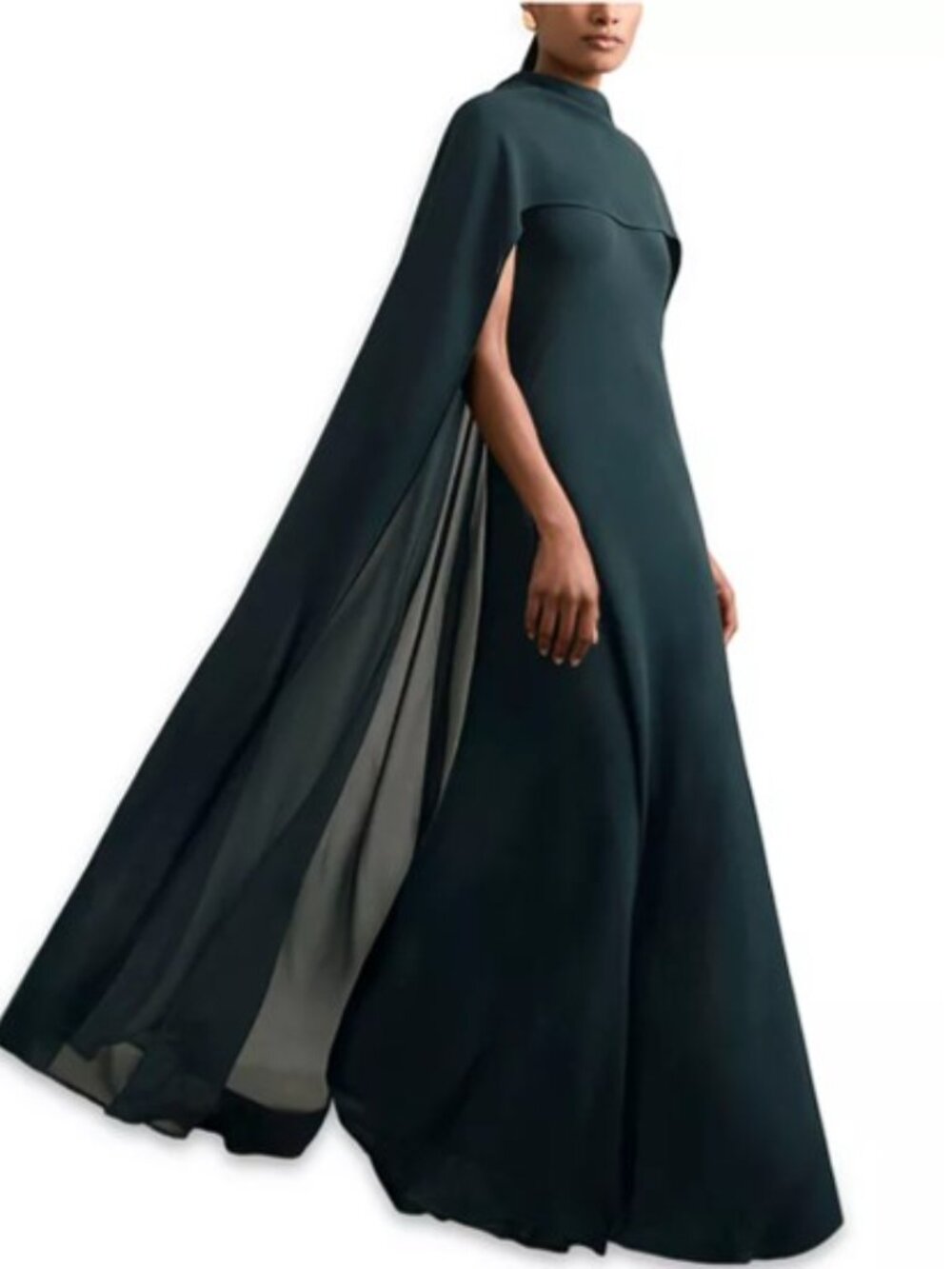 REISS Teal Green Cape Dress - Picture 2 of 8
